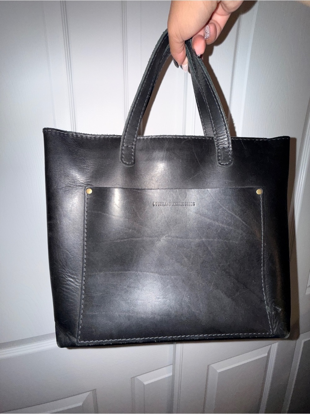 Portland Leather Black Crossbody Tote with Front Pocket